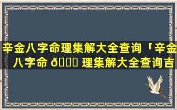 辛金八字命理集解大全查询「辛金八字命 🐈 理集解大全查询吉 🌹 凶」